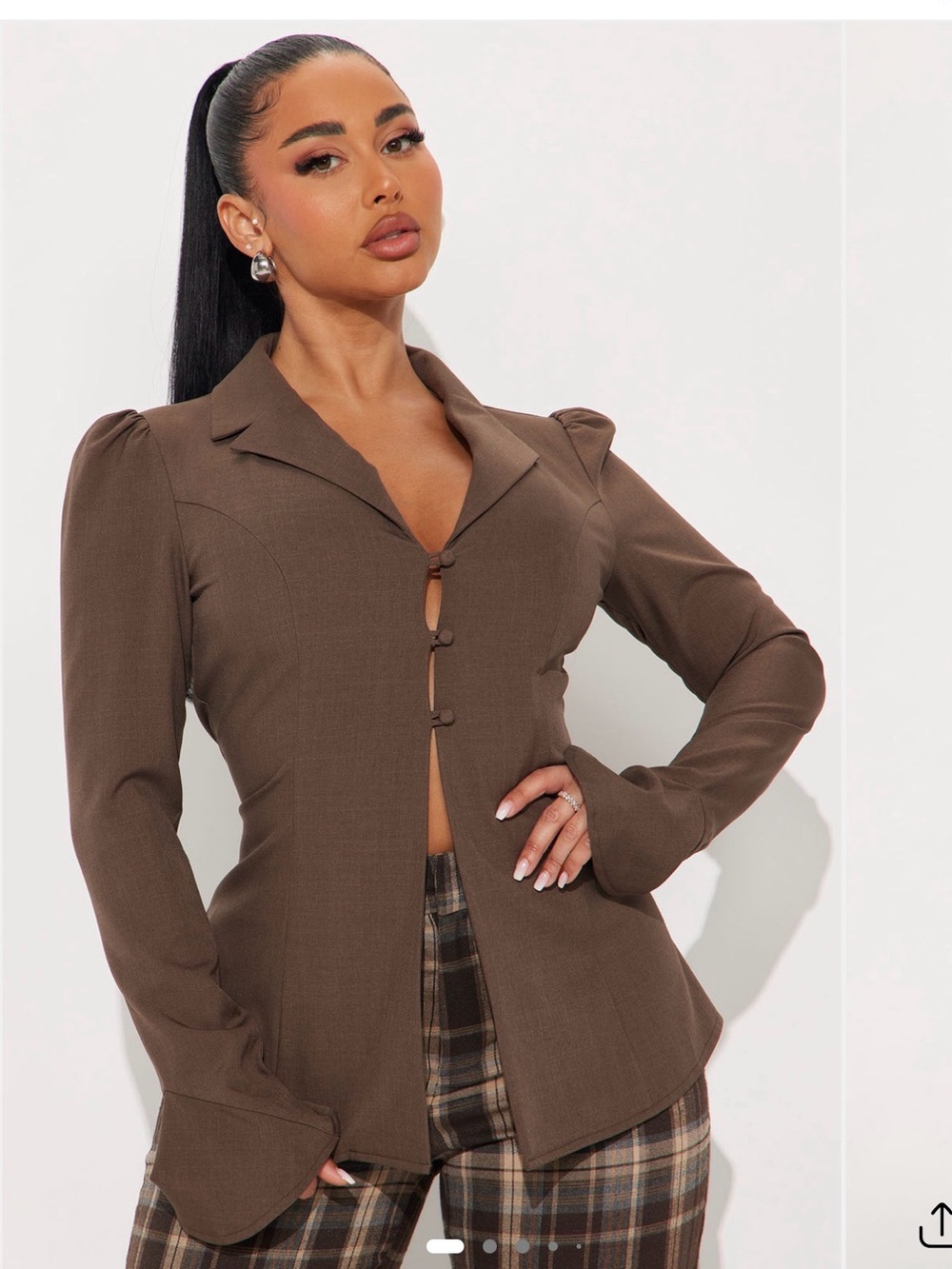 Fashion Nova Maryah Brown Button-Up Shirt